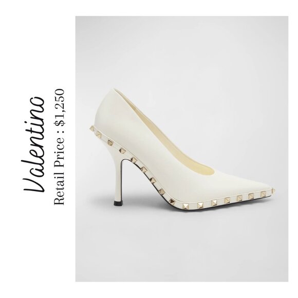 WORN ONCE Valentino Rockstud Leather Stiletto Pumps Size EU 37 / US 7 WITH BOX - Picture 1 of 9